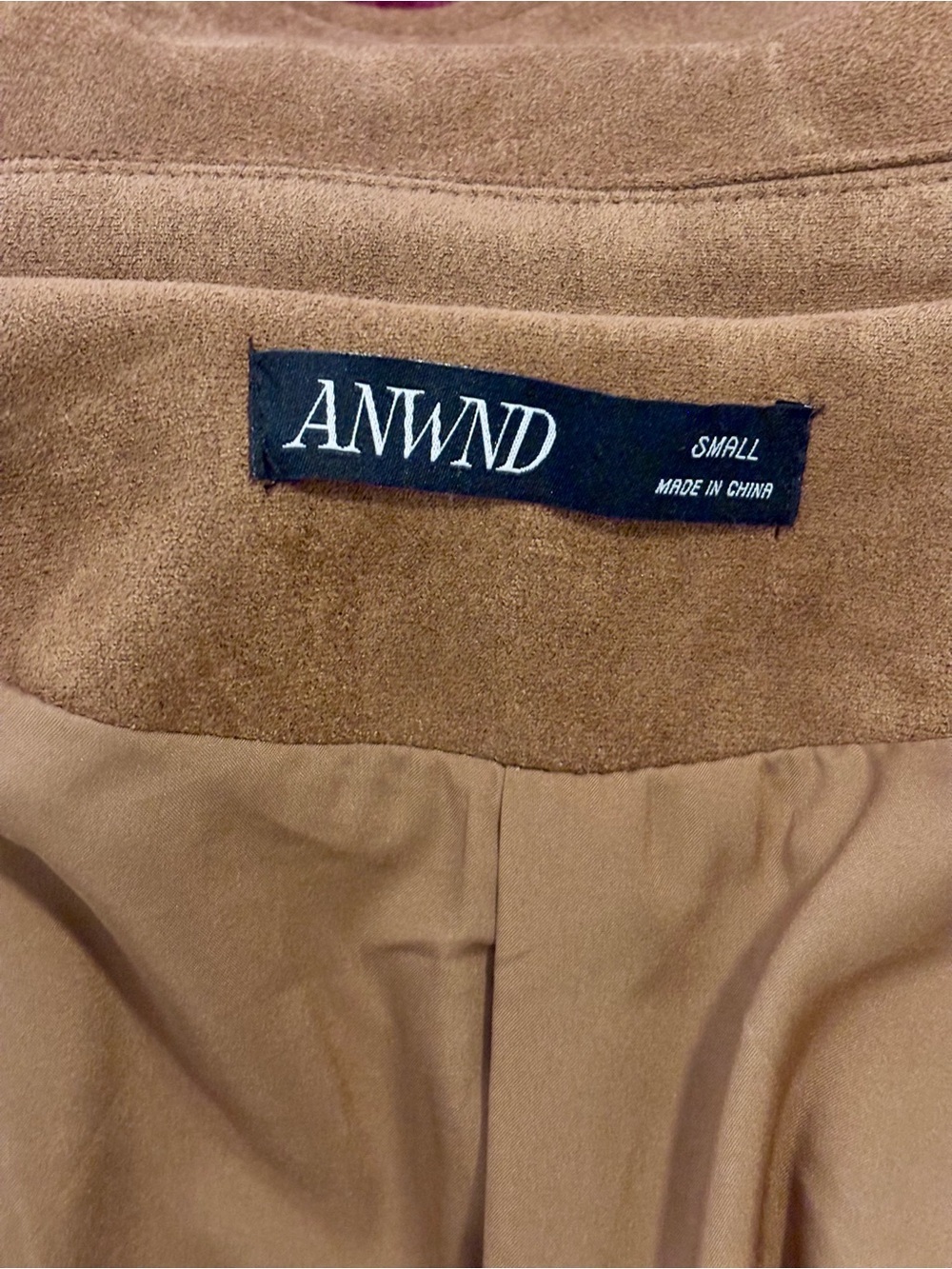 ANWND Chestnut Suede Bomber Jacket Oversized Faux Leather Aviator Moto - Picture 3 of 6